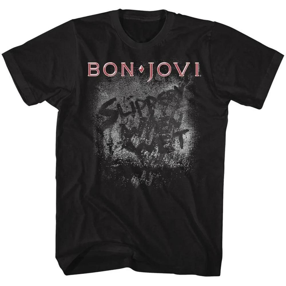 

Bon Jovi Slippery When Wet Black Adult TShirt Full size Black Unisex T-Shirt S