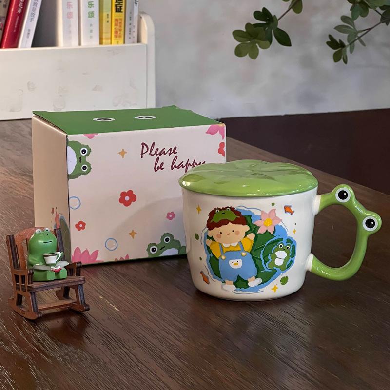 Hochwertiges Geburtstagsgeschenk niedliche Karte Frosch Junge Keramiktasse für Jungen und Mädchen und Kinder Souvenir Geschenkbox