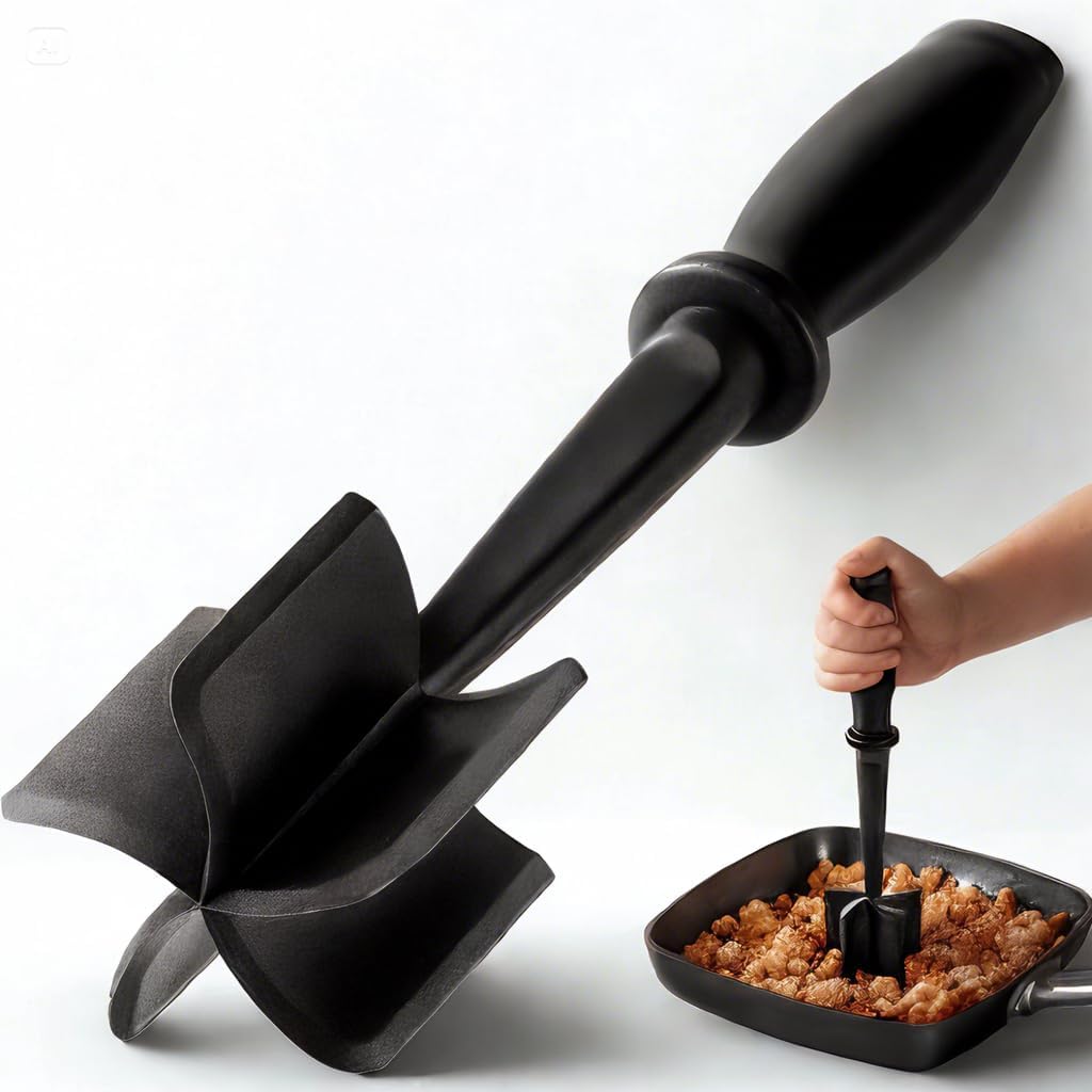 1 Pcs Meat Chopper, Ground Beef Chopper Tool, 11in Black Potato Masher for Kitchen