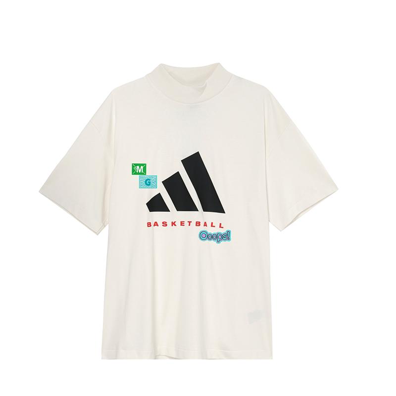 Adidas Basketball Atmospheric Embroidered Basketball Sports Casual Simple Comfortable Short Sleeve T-Shirt Unisex T-Shirt White JE3762(TEAM702-B2)