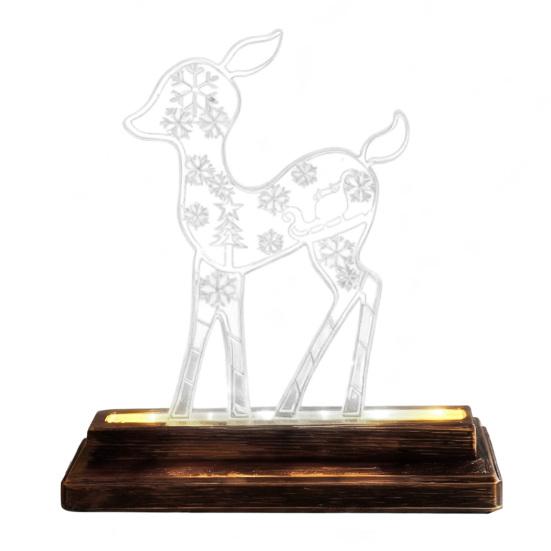 Metal Lighted Christmas Deer Decoration Light Up Reindeer Figurine with Wooden Base for Indoor Outdoor Home Yard Tabletop Decor