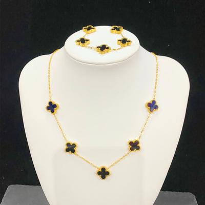 2PCS Titanium Steel Clover Double Sided Fashion Luxury Jewelry Necklace Bracelet Set