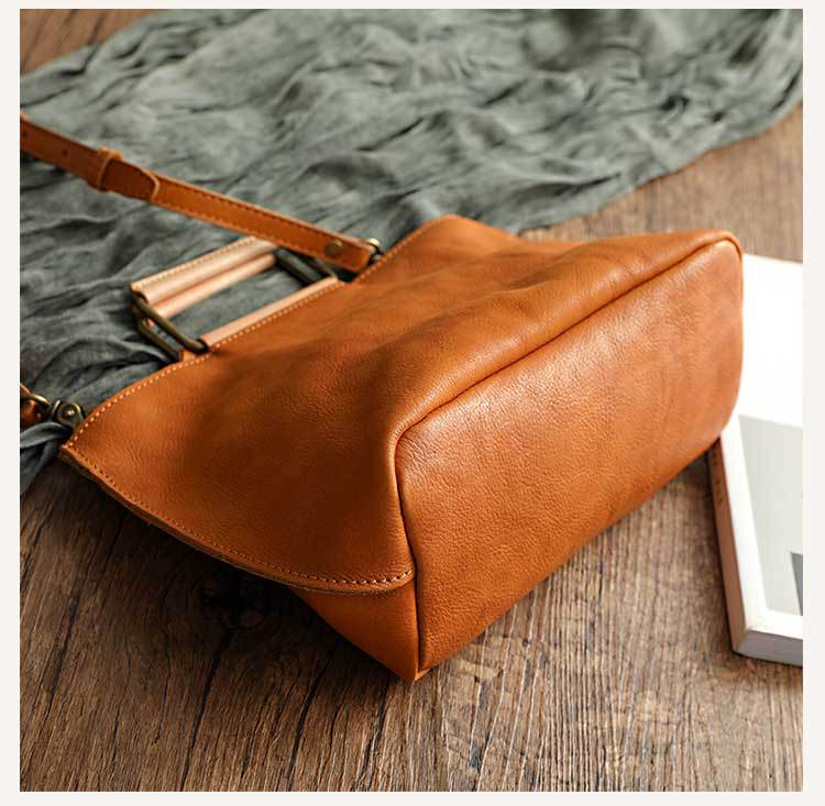 Johnature Handmade Cow Leather Women Bag Simple Retro Handbag Large Capacity Solid Color Shoulder Bags