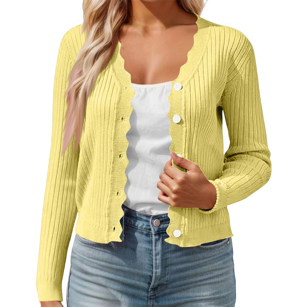 Cardigan casual da donna colorato con bordo a fungo, scollo a V, giacca corta in maglia sottile