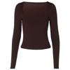 American vintage Simple Square Collar Long sleeve Bottoming Shirt Top 2025 Autumn New Gyaru Slim fit Slimming Short t-shirt