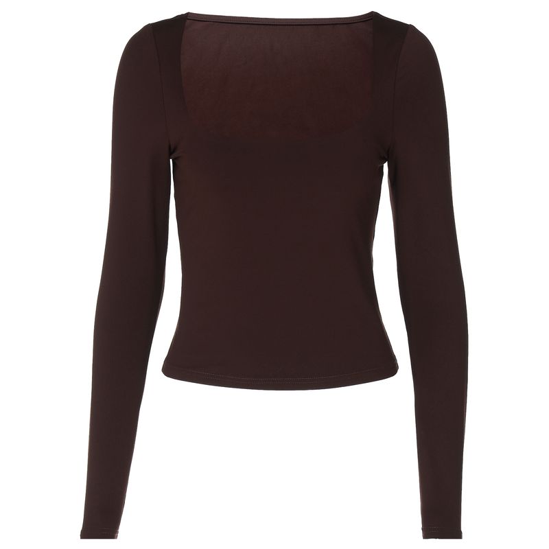 American vintage Simple Square Collar Long sleeve Bottoming Shirt Top 2025 Autumn New Gyaru Slim fit Slimming Short t-shirt