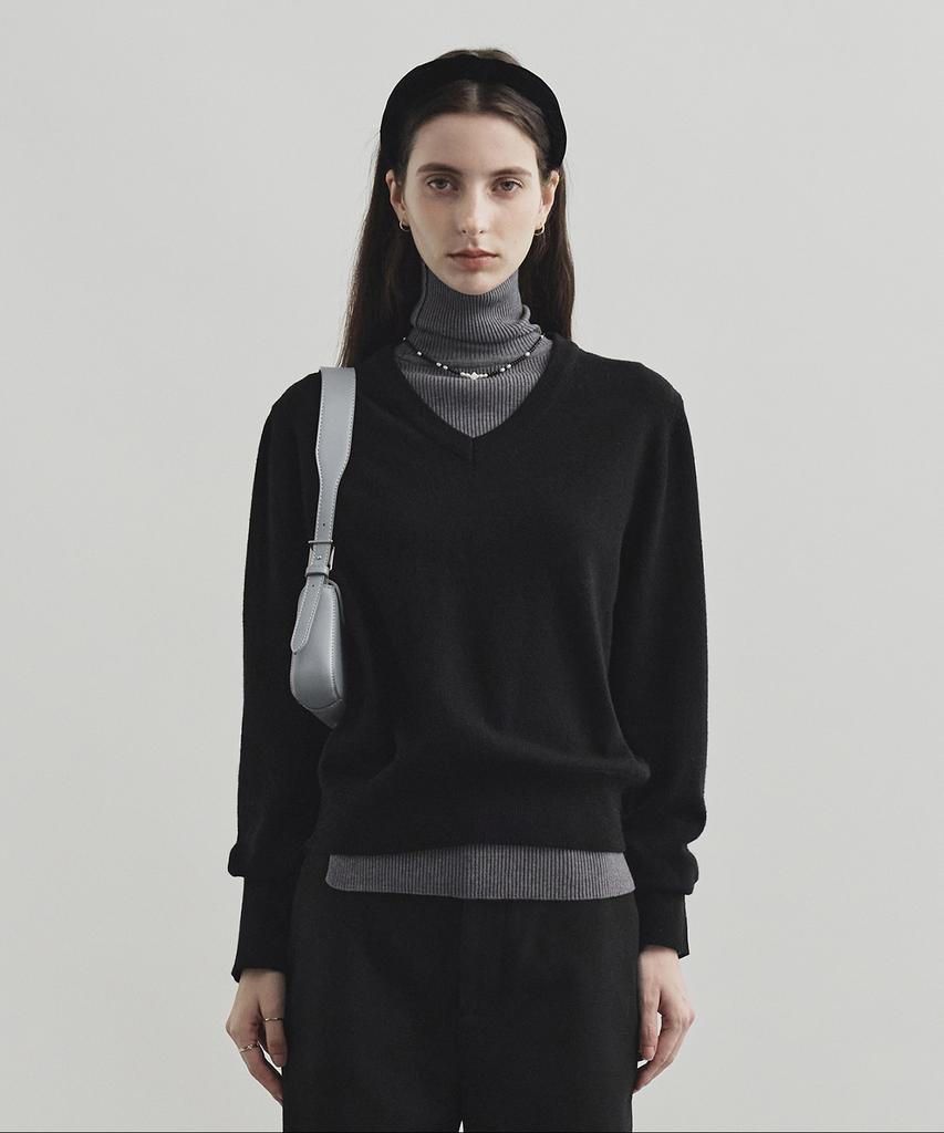 MONGDOL Wool Cashmere V-Neck Knit Black Mdkt088Black