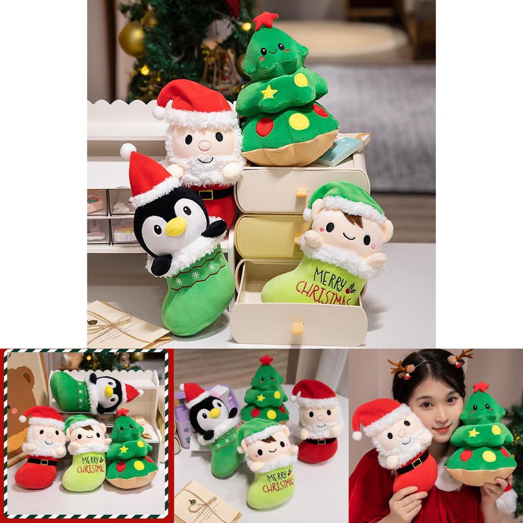 Festive Christmas Boot Plush Figures Including Santa Elf Penguin And Tree For Kids