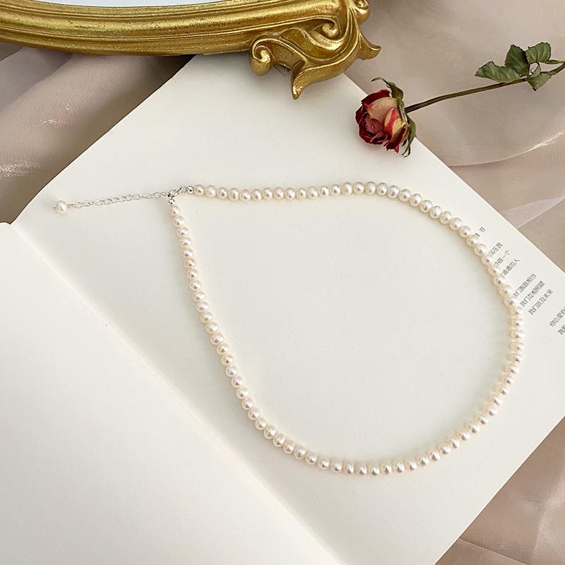 Fashion Jewelry Natural Freshwater Pearl Necklace 925 Sterling Silver Chain for Women Girls