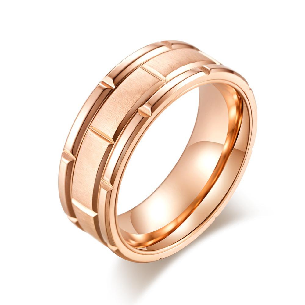 

8MM Fashion Matte Groove Men s Stainless Steel Rings for Women Wedding Band Jewelry Gold Color Unique Party Ring Accessories 13 рожевий колір золота