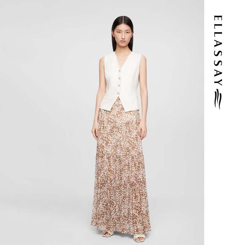 ELLASSAY Pleated Print Mid-Length Elegant Skirt
