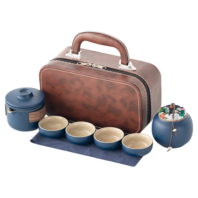 

Travel tea set Portable coarse pottery words and small set Portable express passenger cup Car simple brewing teapot gift