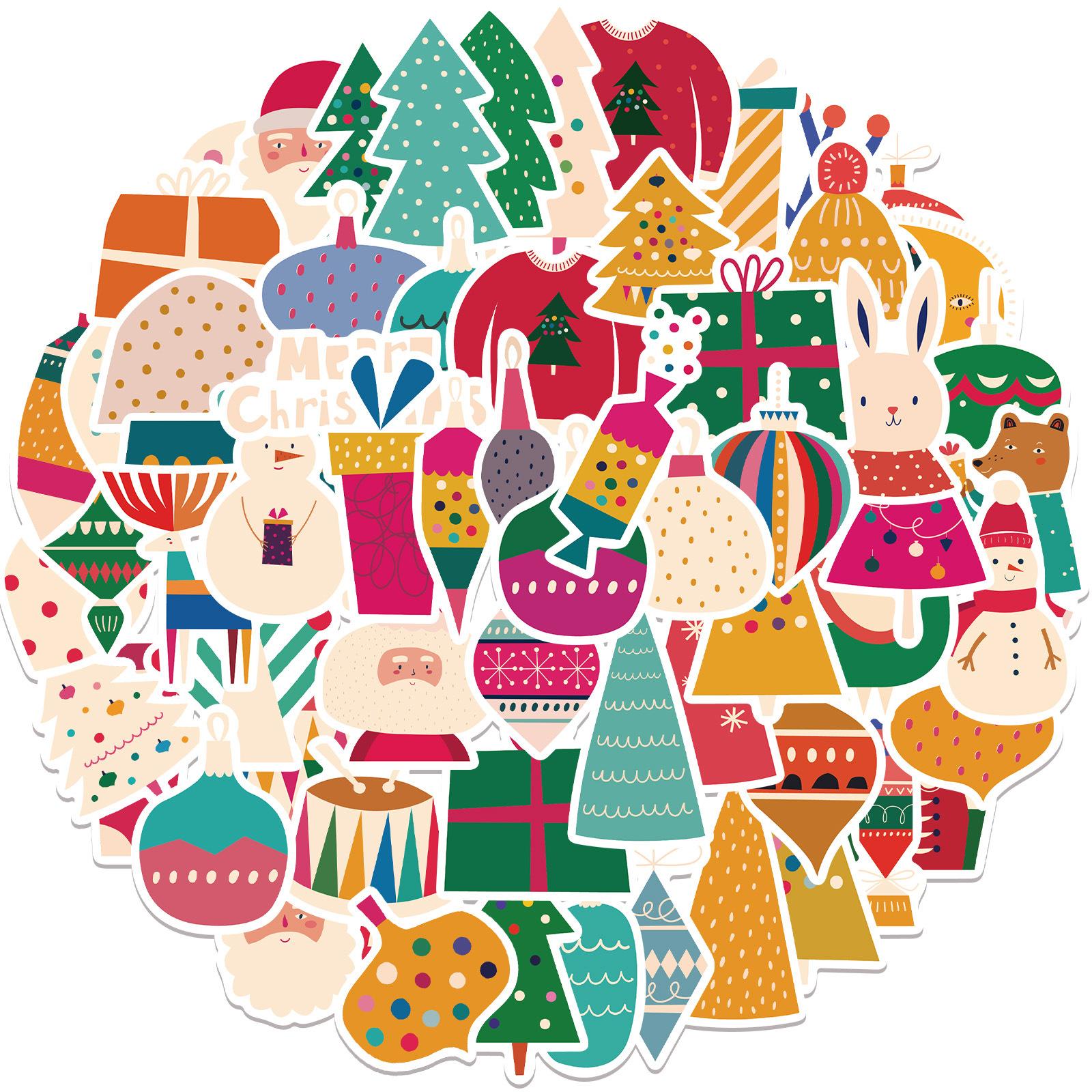 

64 Cartoon Christmas Decorations Doodle Stickers Decorate Suitcase Pen Guitar Notebook Waterproof Explosive