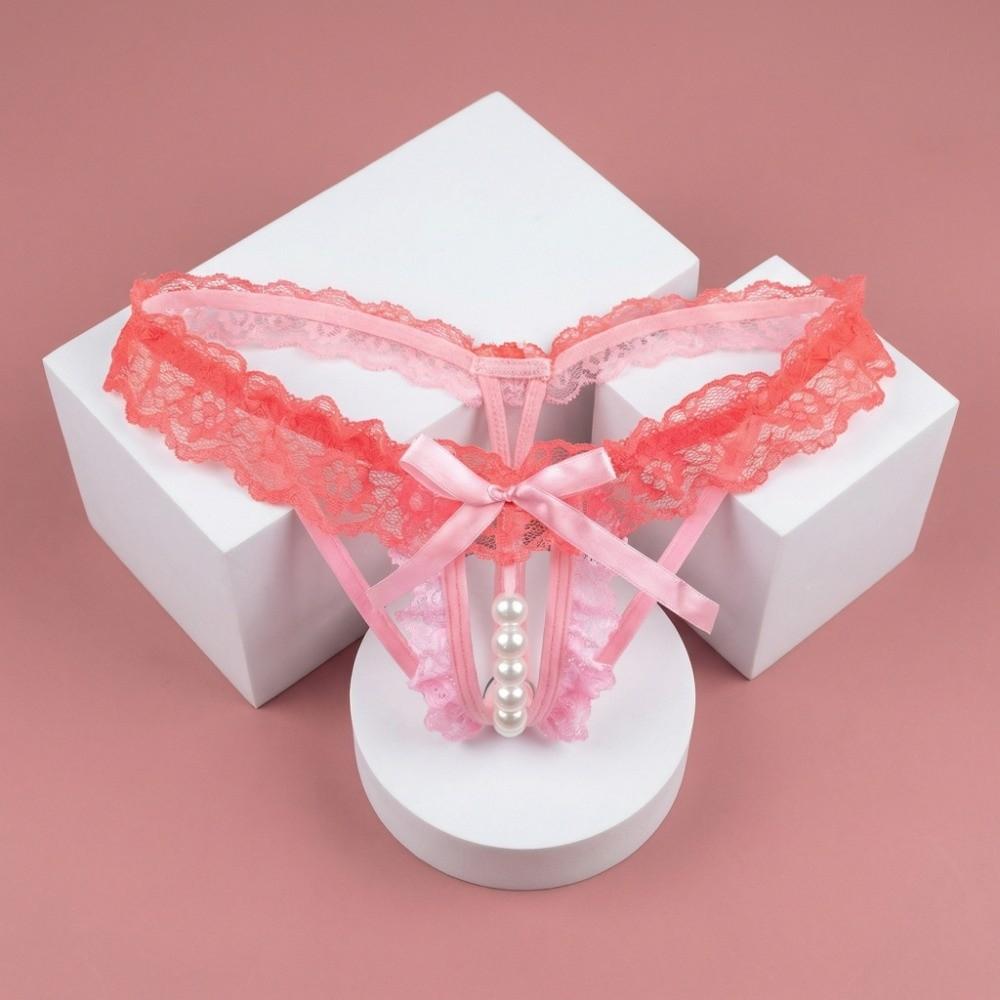 Open Crotch Underwear for Women Mesh Hollow Lace Underpants Lace Pearl Panties Ladies Girls
