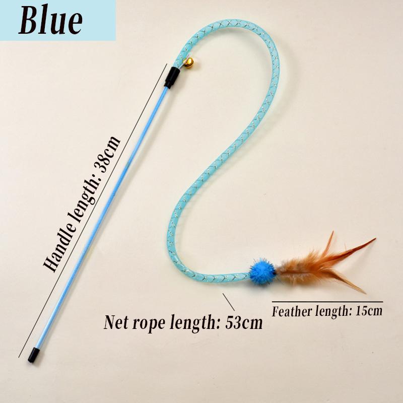 3pcs Mix Feather Teasing Cat Stick Elastic Mesh Tube With Feathered Furry Ball Cat Toy Rod Kitten Interactive Toys Pet Wand