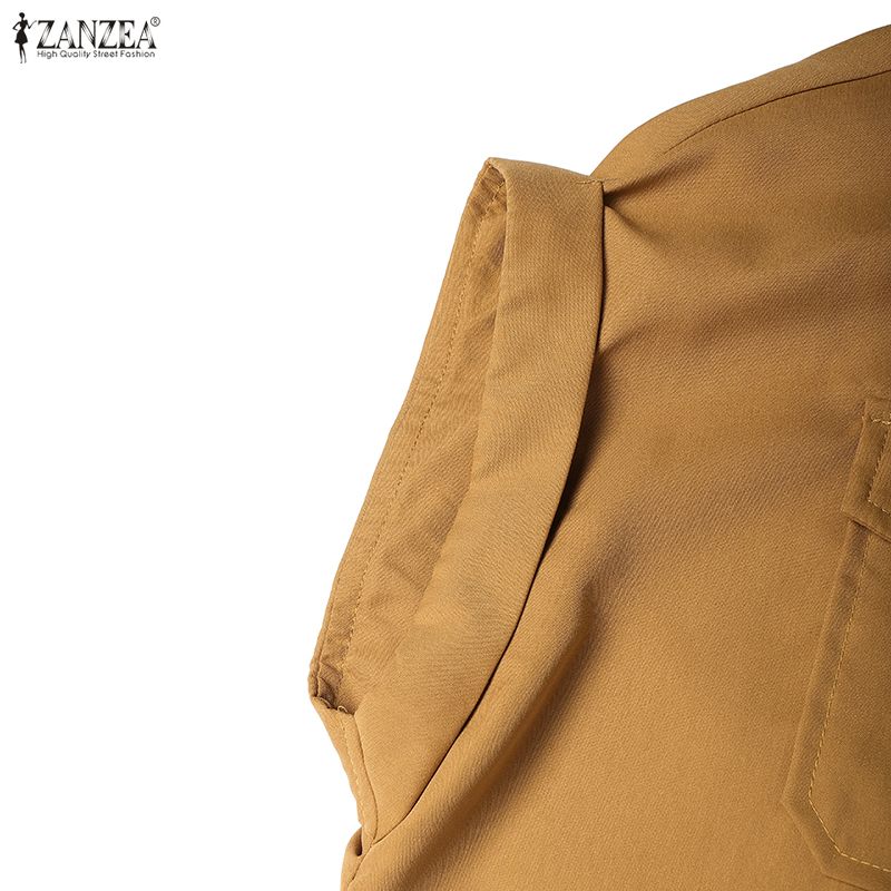 ZANZEA Vestido informal de verano de manga corta con cuello vuelto para mujer