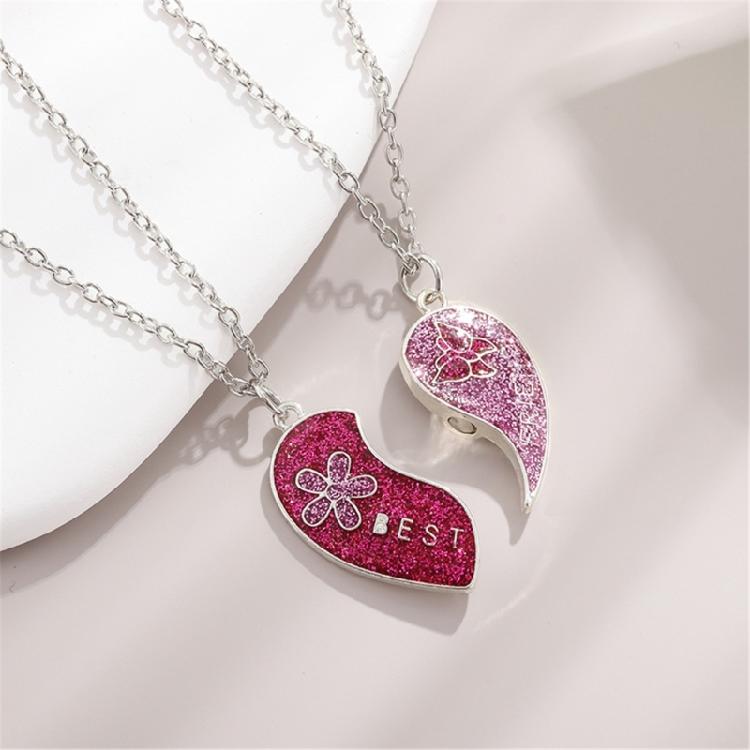 Friendship Pendant Necklace Set Magnetic Clasp Neck Chain Pair Women's Best Friend Necklaces with Heart Pendant