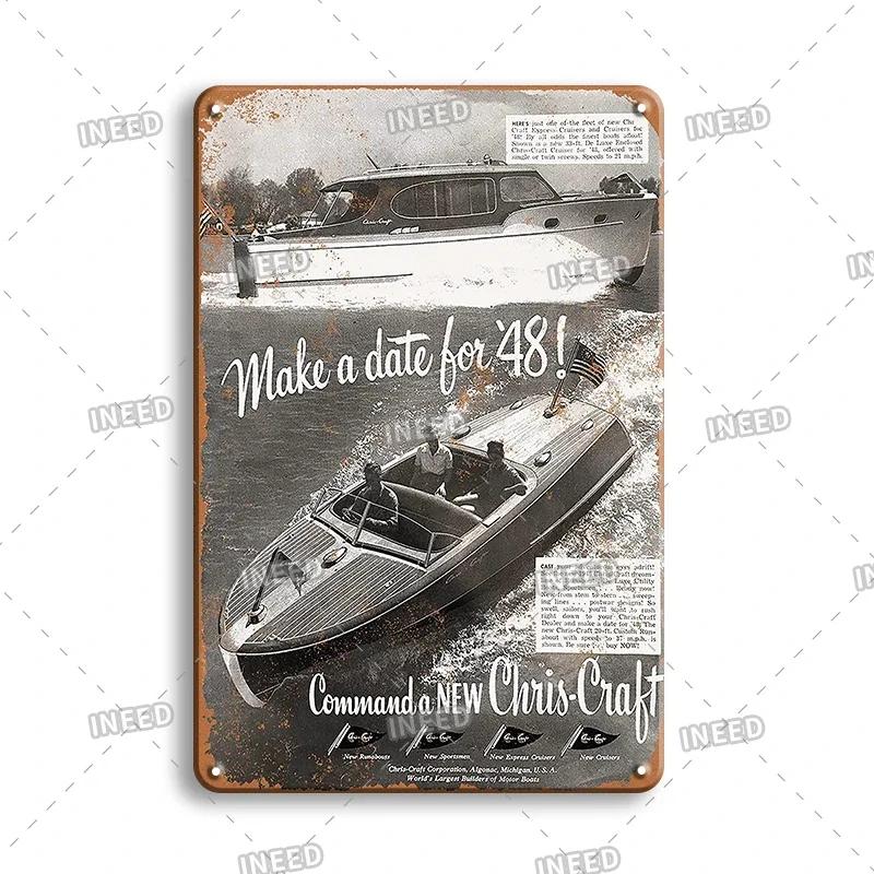 Vintage Yacht Club Art Decor Metal Poster, Retro Boat, Anchor Iron Painting, Personalized Man Cave, Beach Bar Decor Plaques