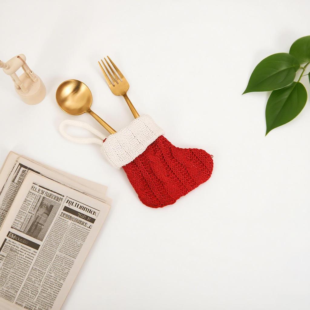 Mingguan New Cartoon Striped Christmas Stocking and Knife Fork Set Pendant Gift Bag