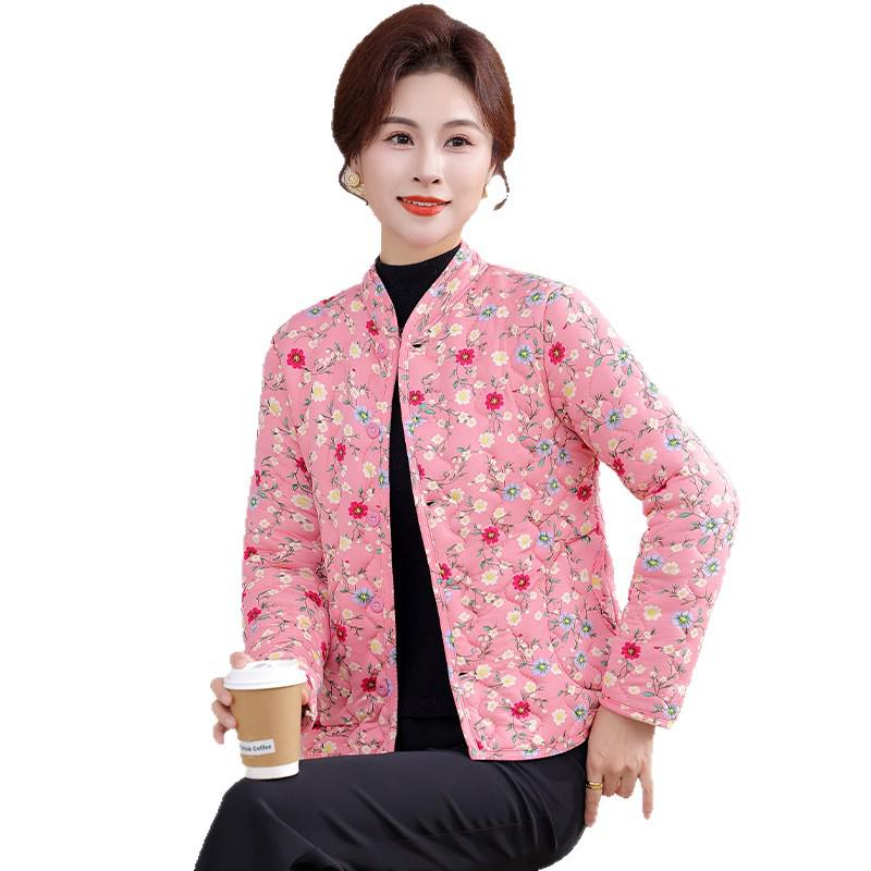 Floral Plus-Size Women's Cotton Jacket with Velvet Lining - Warm and Loose for Autumn/Winter