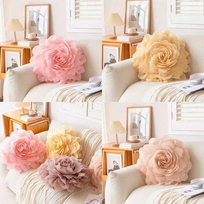 3D Rose Flower Decorative Cushions Pillows Case Handmade for Sofa Bed Living Room Bay Window Wedding Gift