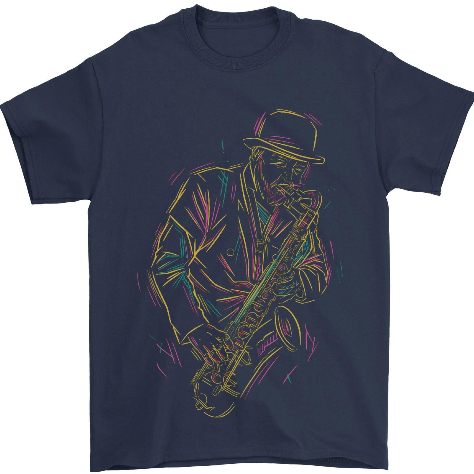 Jazz Colourful Saxophone Player Mens T-Shirt 100% Cotton S разноцветный
