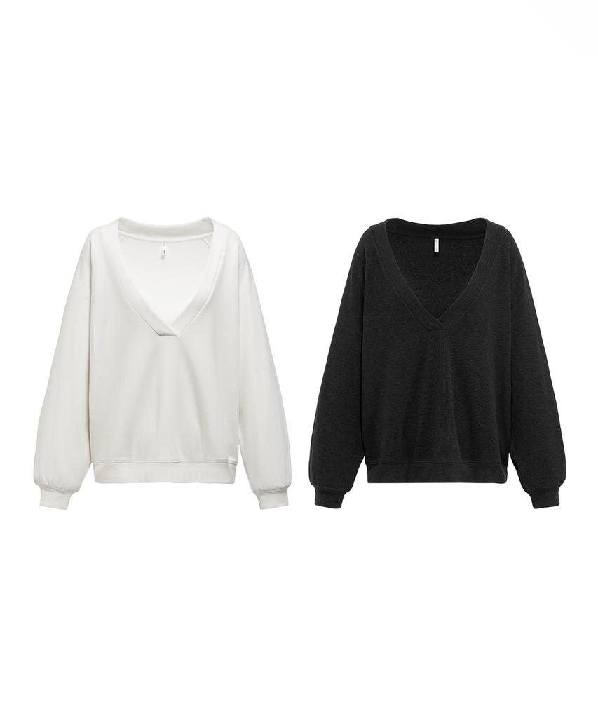 Beoteunseoul [Women'S] Slim Line V-Neck Loose Top (2 Colors)