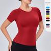 Women Slim Fit Yoga Short Sleeve T-shirt High Elastic Quick Dry Round Neck Top Breathable Slimming Gym Sports Running Shirt