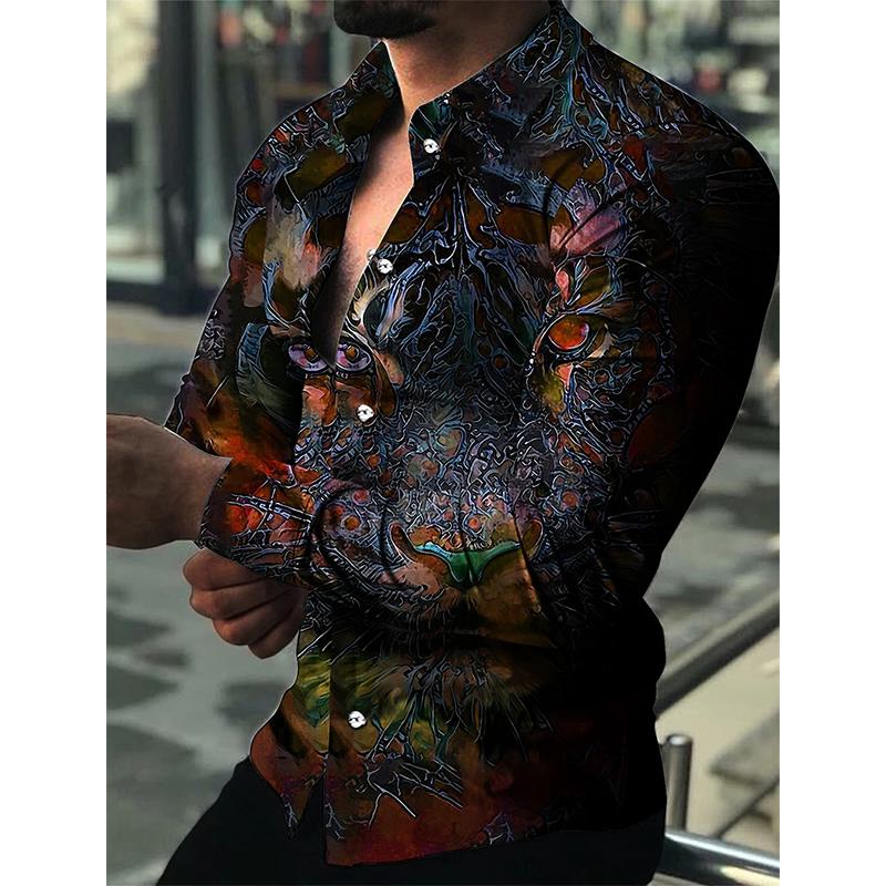 3D Print Animal Tiger Graphic Shirts Casual Long Sleeve Oversized Button Down Shirts For Men Fashion Designer Comfortable Blouse