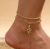 New Foot Accessories Anklet Trend Gold-plated Twist Snake Pendant Cross Chain Double-layer Anklet Women