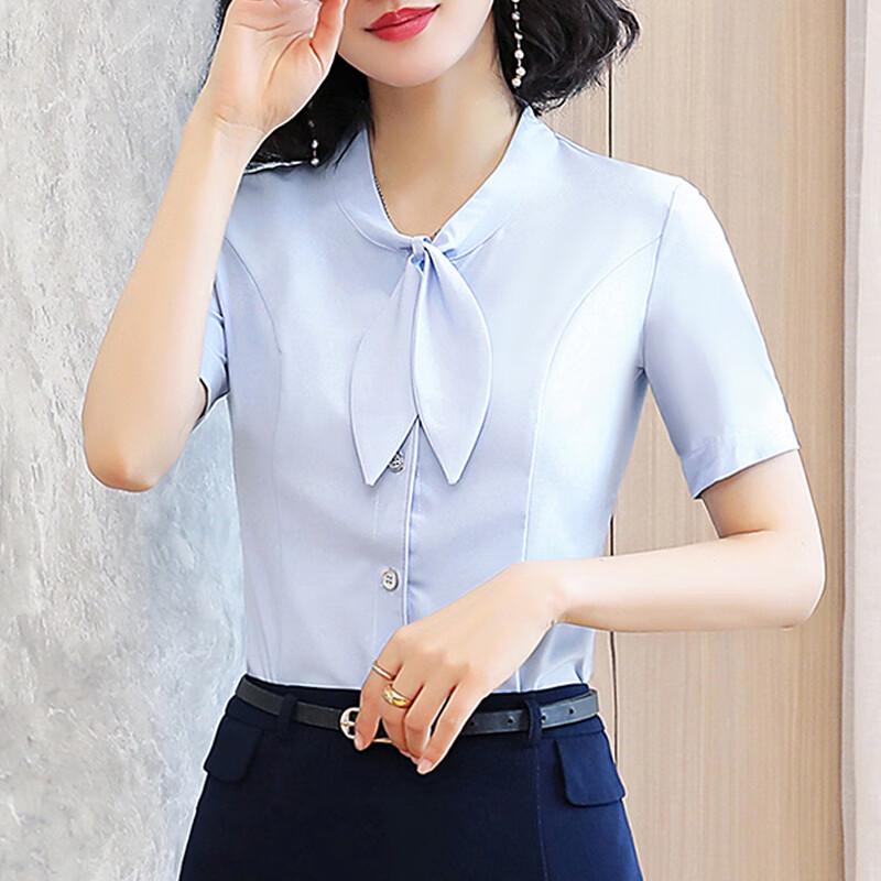 Women's Bowknot Collar Short Sleeve Blouse