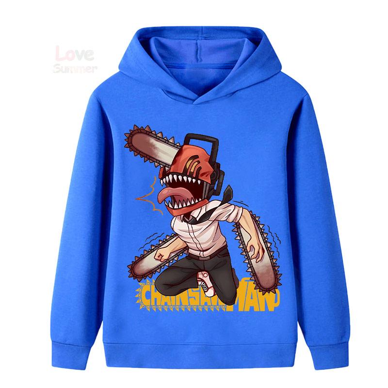Japanese Anime Chainsaw Man Children Boys Girls Retro Hoodie Cartoon Denji Pochita Funny Graphic Jacket Kids Manga Coat