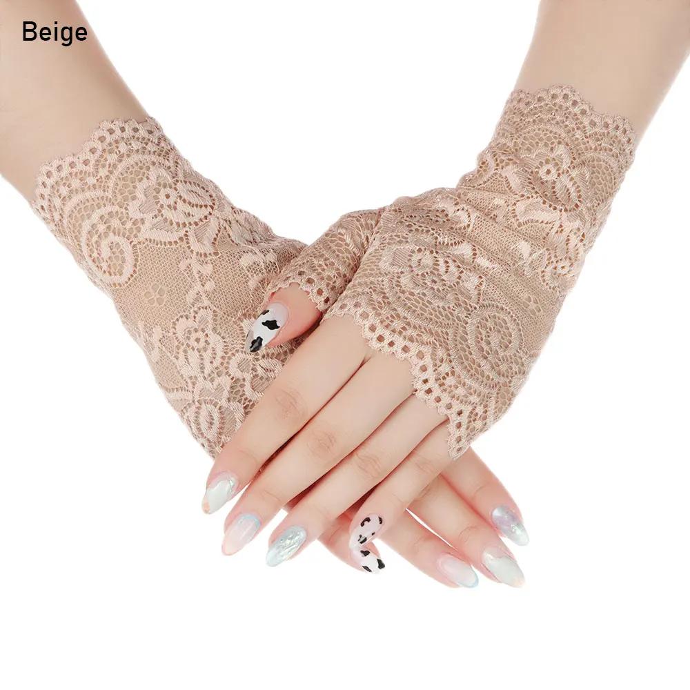 Fashion Sailor Dance Long Fingerless Womens Sexy Lace Gloves Ladies Half Finger Fishnet Gloves Mesh Mitten Handschoenen guantes бежевый