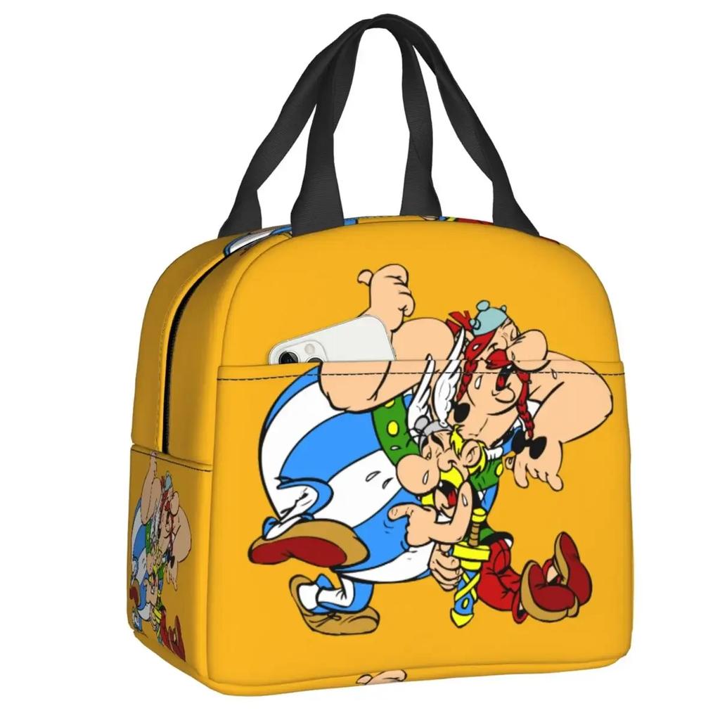 Anime Asterix și Obelix prânz geantă femei portabil cooler termic izolat prânz cutie pentru școală birou în aer liber picnic alimente cutie