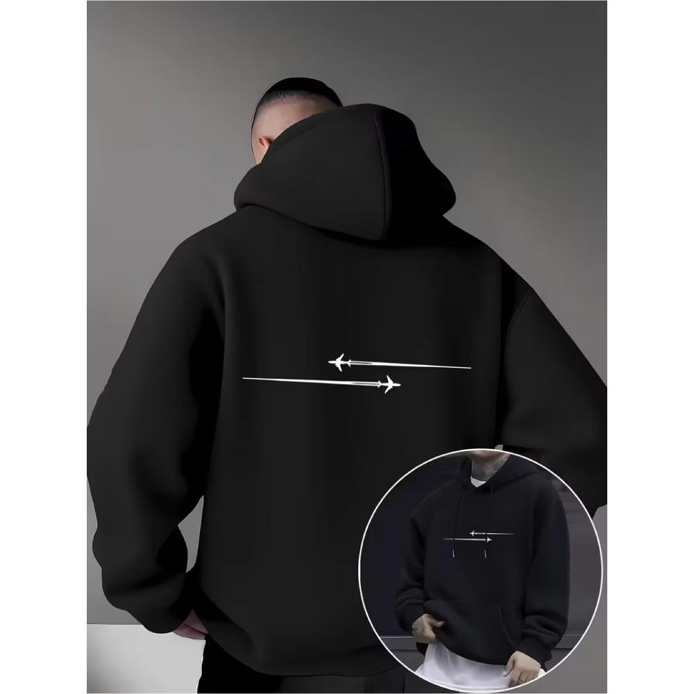 Minimalist Creativity Airplane Print Hoodie Autumn Long Sleeves Sweatshirt Men Fashionable Comfortable Warm Casual Sports Versatile Loose Hoodies