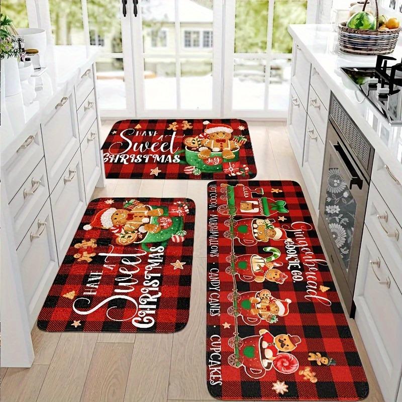 Christmas Kitchen Mat Flannel Anti-Fatigue Rugs with Gingerbread & Train  Machine Washable Rug for Living Room Bedroom Dining