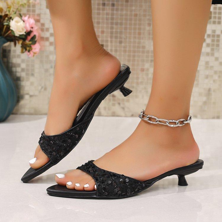 Fashion Shoes Lady Woman's Slippers Luxury Slides Low Pointed Toe Big Size Thin Heels Rubber Flip Flops Girl 2025 Designer Summer Hawaii