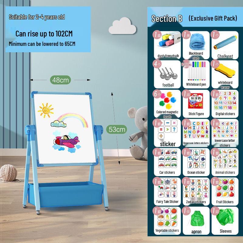 Kids' Double-Sided Magnetic Blackboard & Whiteboard: Erasable Drawing & Writing Stand with Coloring and Graffiti Features