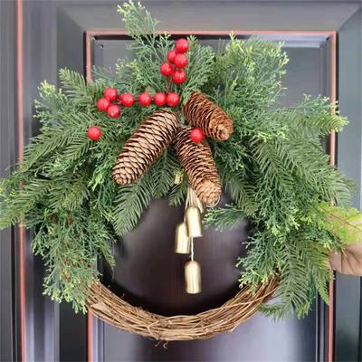 Weihnachten Rustikaler Kranz, Künstlicher Goldglocken-Kranz, Weihnachtsbaum Hängegirlande, Weihnachten Handgemachter Tannenzapfen Weinrebenkranz