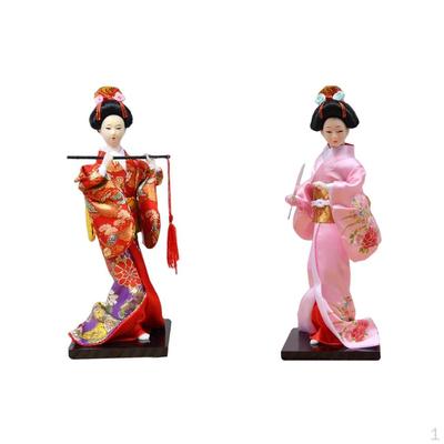 2x 11" Japanese Kimono Geisha Doll, Sculpture Oriental Ancient Asian Humanoid Girl Statue