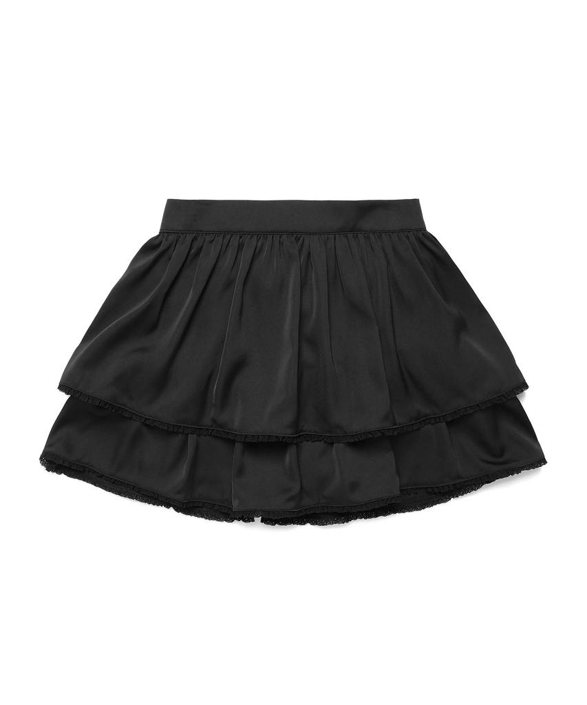 Pluna Studio Silky Lace Frill Skirt Black