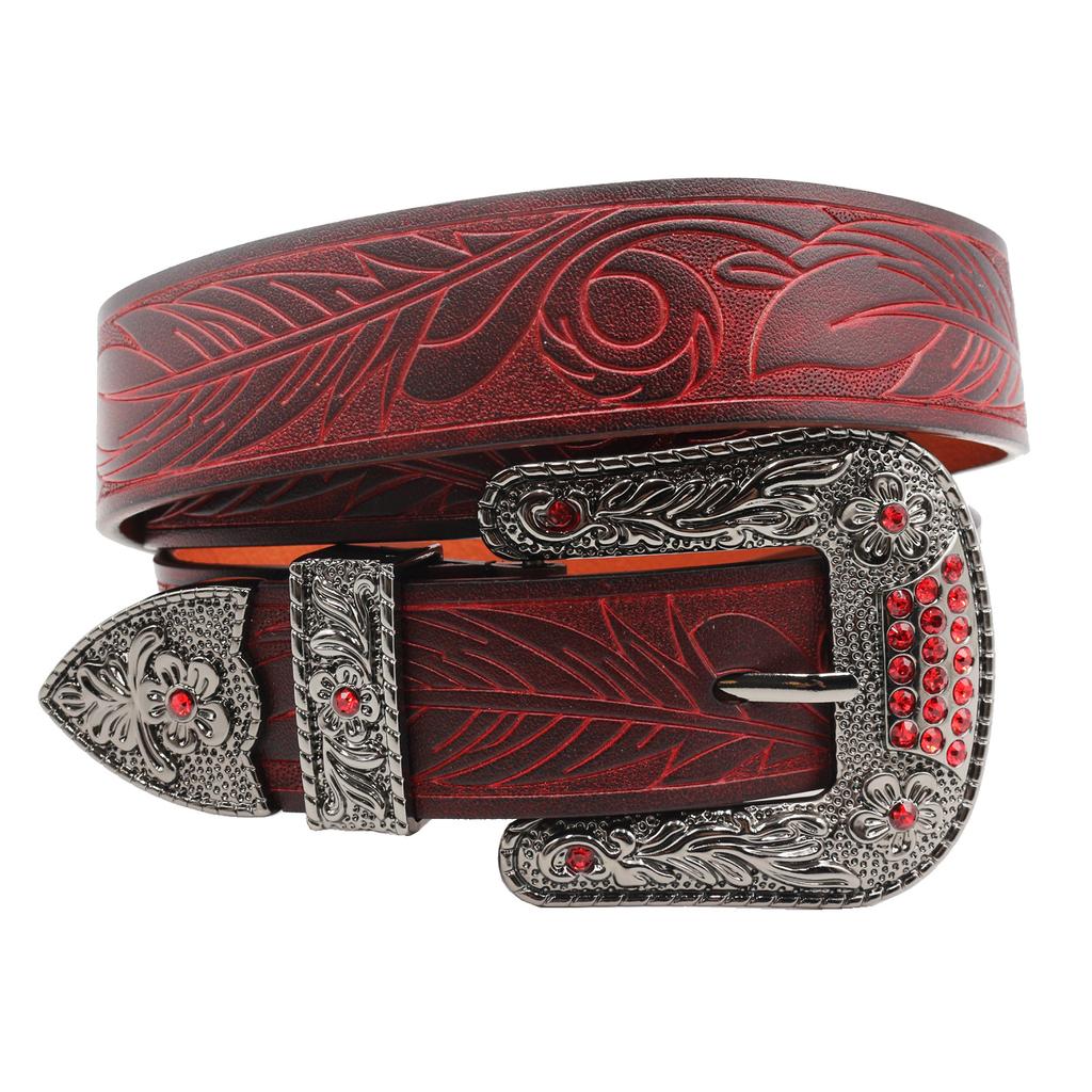 Retro Tang Turf Carved Belt Head Layer Yellow Cowhide Belt Three-dimensional Carved Vegetable Tanned Leather Belt Genuine Leather Pattern Embossed