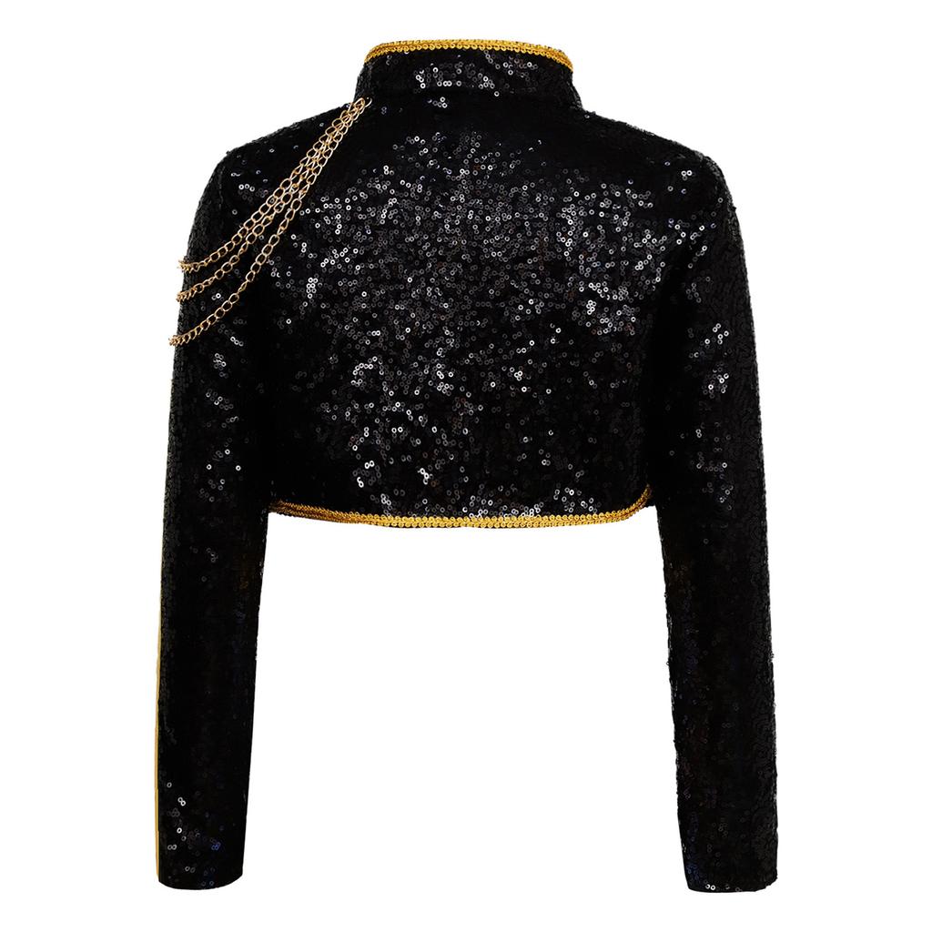 Mädchen Sängerin Cosplay Kostüm Langarm Stehkragen Geflochtene Borte Glänzende Pailletten Oberbekleidung