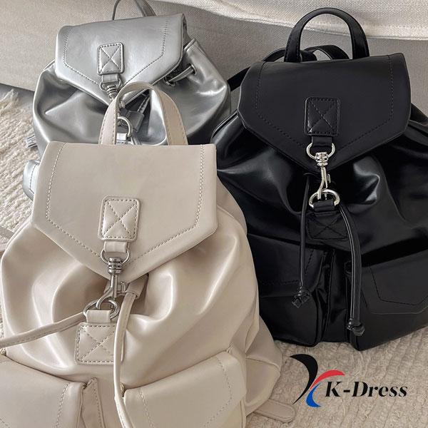 Lesklý batoh se stahovací šňůrkou, mini popruh, kožená školní taška