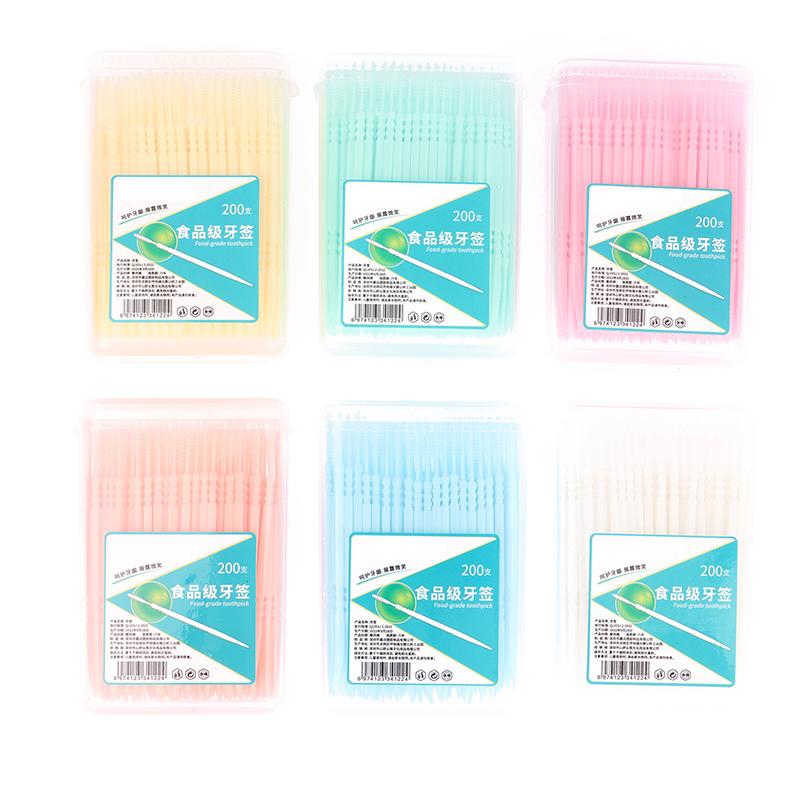 200Pcs/Set Soft Plastic Double-Head Brushed Toothpick Oral Care Dental Floss