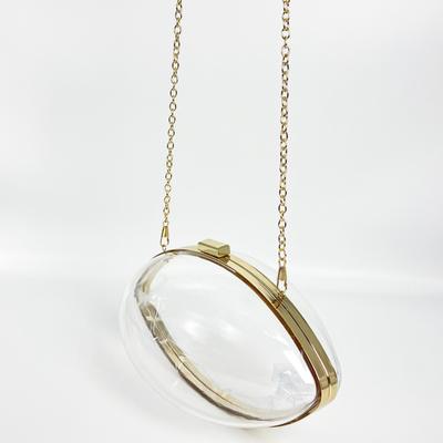 Clear Acrylic Clutches Purses Transparent Evening Handbags with Gold Chain Strap Football Shape Crossbody Shoulder Bag