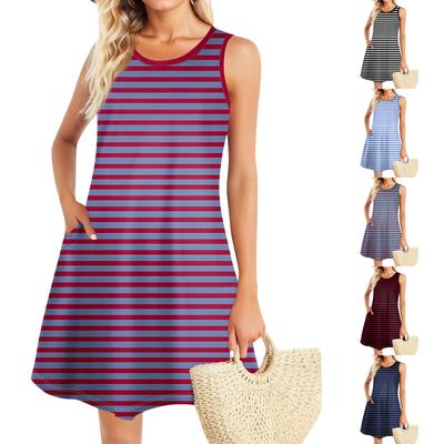 Καλοκαιρινά Γυναικεία Φορέματα Παραλία Boho Αμάνικα Vintage Εκτύπωση Flowy Pocket Tshirt Tank Sundresses