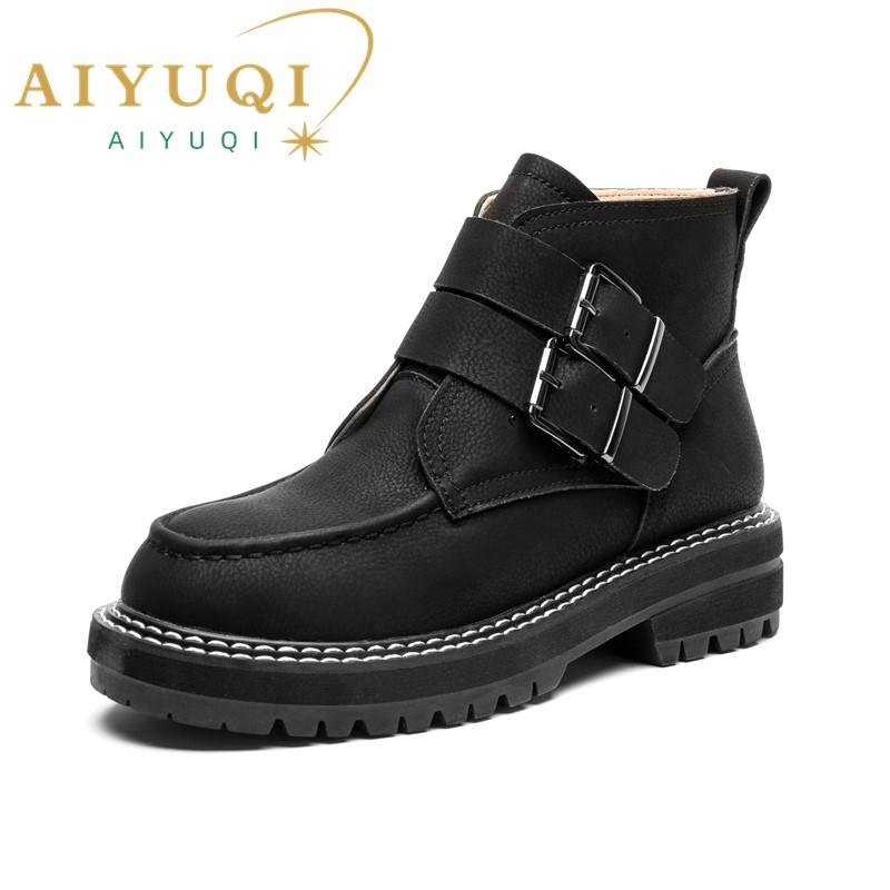 Fashion AIYUQI Women's Short Boots Large Size 2025 New Genuine Leather British Style Women Winter Boots Fashion Fur Women Ankle Boots