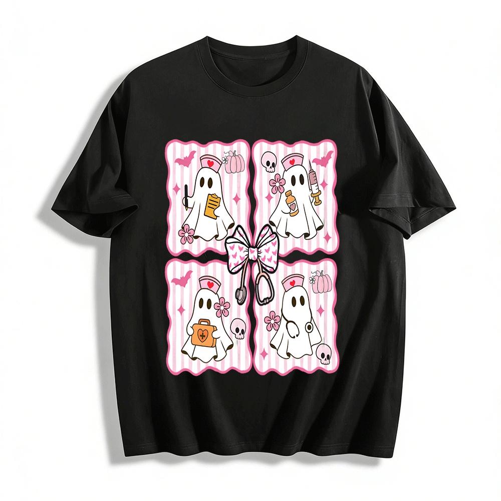 

Halloween Medical Theme Ghost Print Casual Top Pure cotton T-shirt XXS