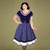 Retro Hepburn Stil Gepunktetes Baumwollkleid mit V-Ausschnitt und breitem Saum